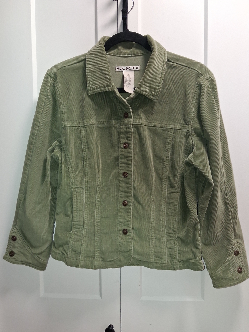 Ami Light Olive Green Corduroy Jean Jacket